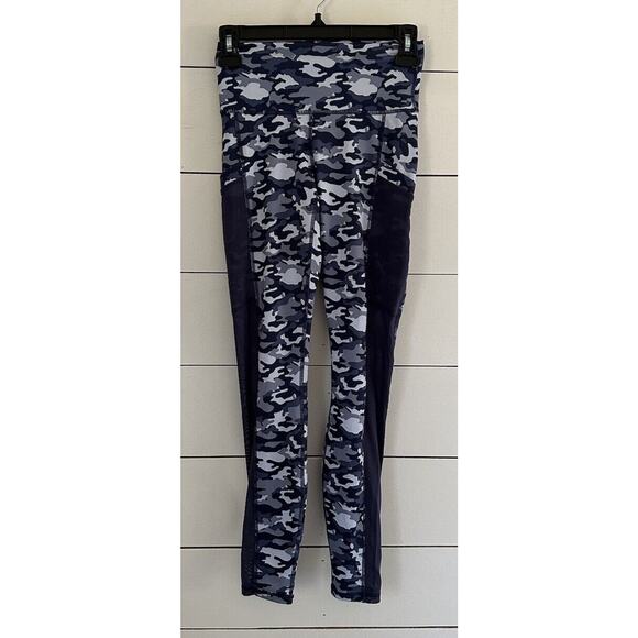 Fabletics Powerhold Leggings Women Blue Camo Active Yoga Pants Stretch Size XXS - Picture 1 of 9